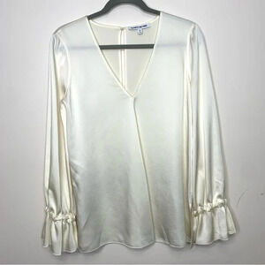 Elizabeth and James Satin Off White Ruffled Cuffs Long Sleeve Blouse Size XS